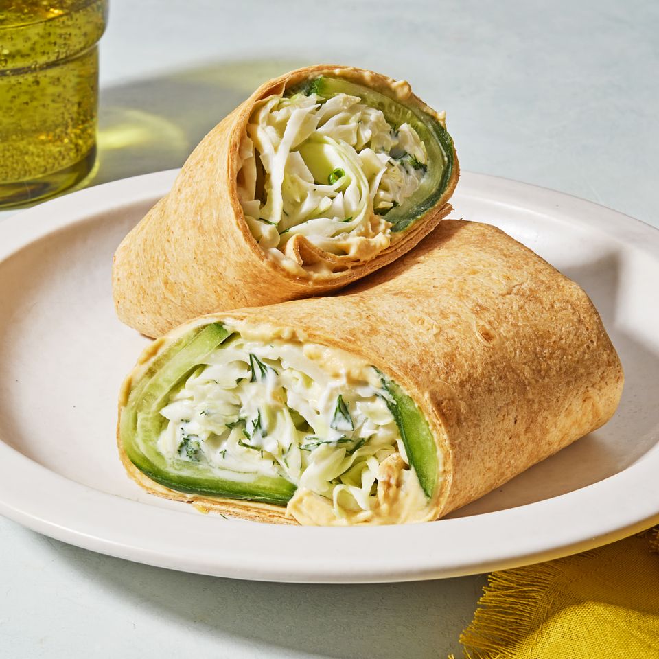 A photo of a Cucumber-Hummus Wrap recipe.