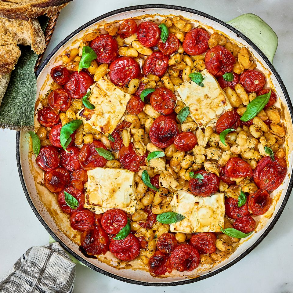 Recipe image of Baked Feta, Tomato & White Bean Skillet.