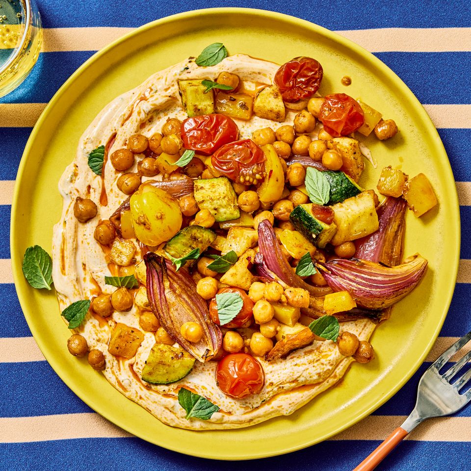 an image of the Sheet-Pan Halloumi with Roasted Chickpeas & Veggies