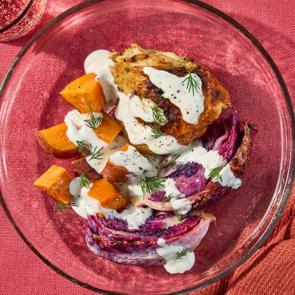 Image of Sheet-Pan Chicken Thighs with Red Cabbage & Potatoes