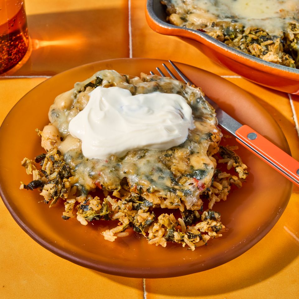 a recipe photo of the Cheesy White Bean & Rice Skillet