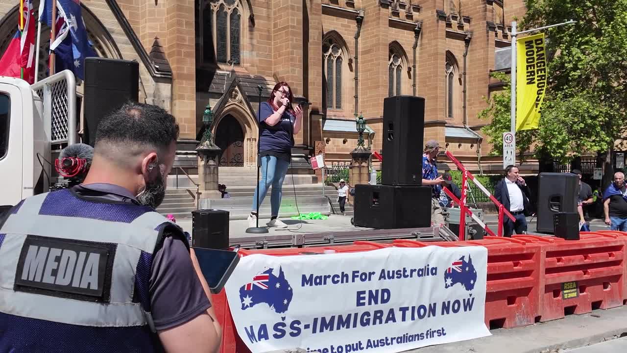 Bec Freedom speaks at the ‘March for Australia’, Sydney, Australia