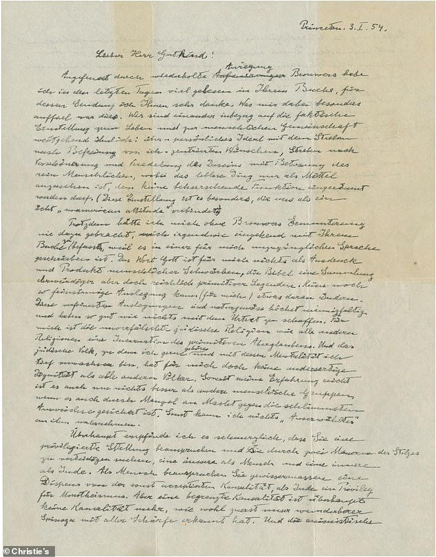 Einstein penned his famous letter 'God letter' to religious philosopher Erik Gutkind in 1954 as a critical response to his book
