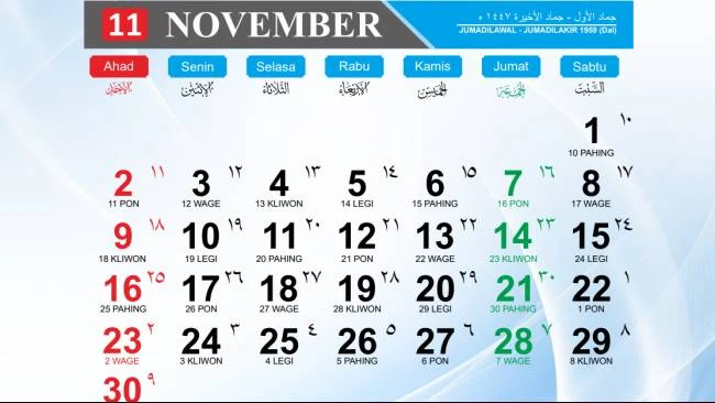 Kalender Jawa November 2025 Lengkap dengan Weton dan Hijriah