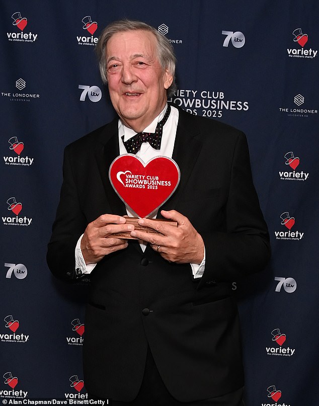 Other winners on the night included Zoe Aldcroft for her Outstanding Contribution to Rugby and Sport and Stephen Fry (pictured) for Theatre and Film