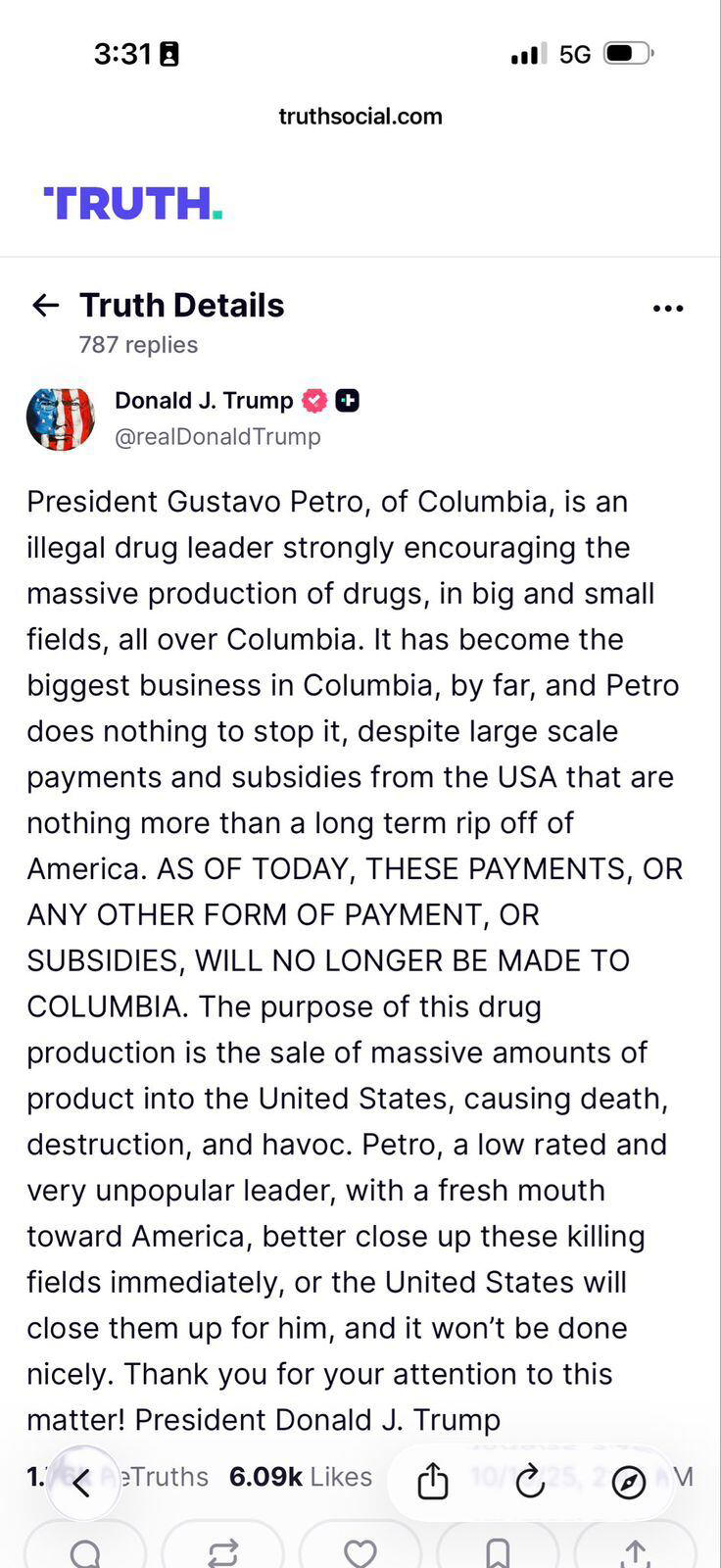 Cancillería rechaza las declaraciones de Trump sobre Petro ...