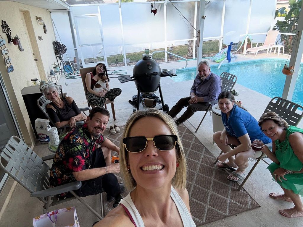 Dylan Dreyer looked radiant in a joyful selfie with her family by the pool as they celebrated her brother Mike's birthday