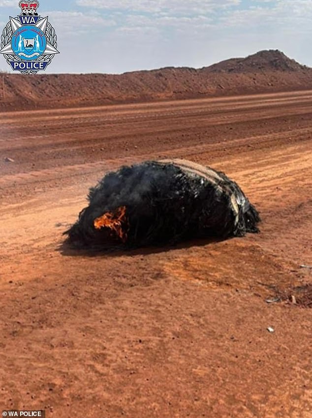 Pictured is the 'space junk' found by mine workers in WA's Pilbara region on Saturday