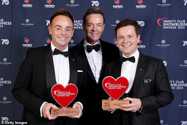 Ant McPartlin and Declan Donnelly also picked up the award for Outstanding Contribution to TV during the evening (L-R) Ant McPartlin, Stephen Mulhern and Declan Donnelly