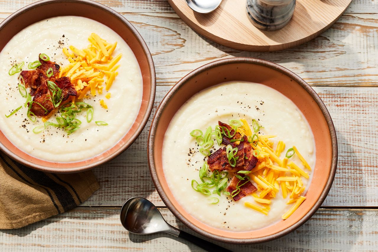 Southern Living Loaded Potato Soup in bowls to serve