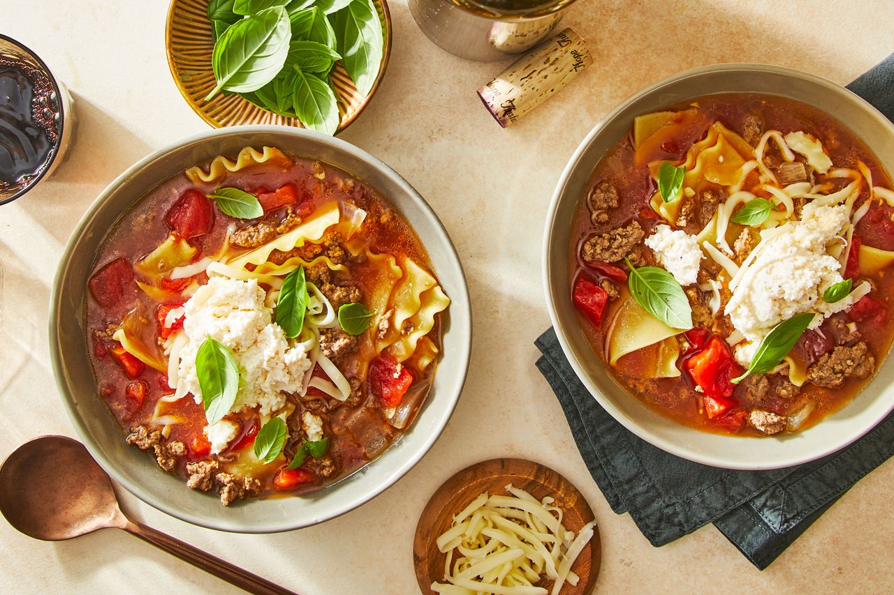 Southern Living Lasagna Soup in bowls to serve