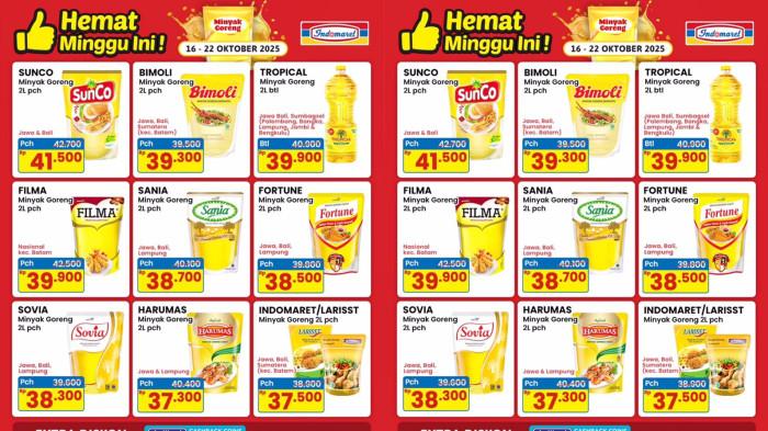 Promo Minyak Goreng Murah Indomaret 21-22 Oktober, Sovia Rp38.300, Larrist Rp37.500