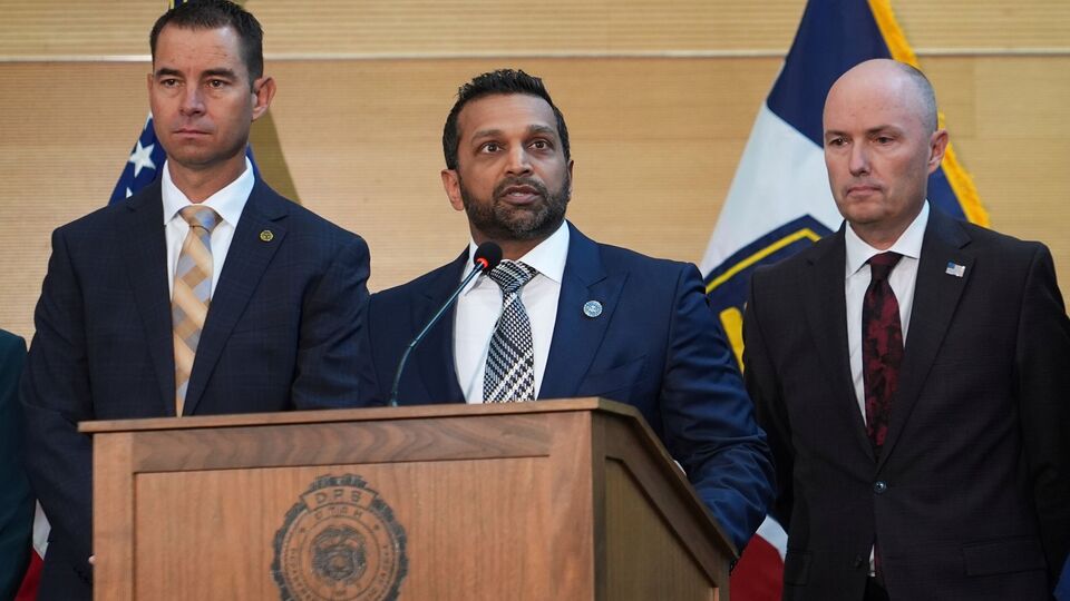 Kash Patel speaks at a news conference, Friday, Sept. 12, 2025, in Orem, Utah, as Utah department of public safety commissioner Beau Mason, left, and Utah Gov. Spencer Cox listen. AP/PTI