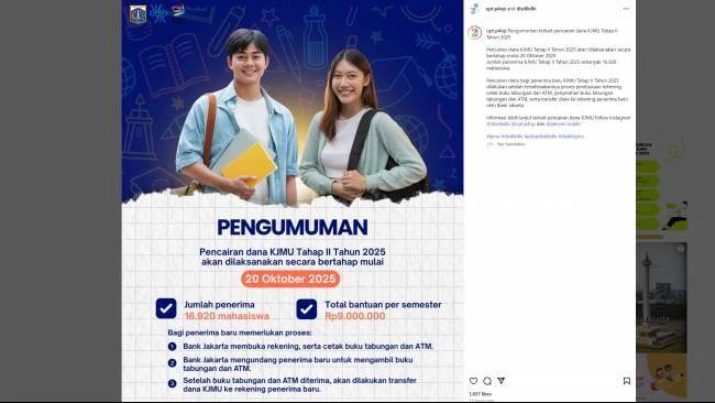 Cair! Cara Cek Bantuan KJMU Tahap II untuk 16.920 Mahasiswa, Dapat Rp9 Juta per Semester