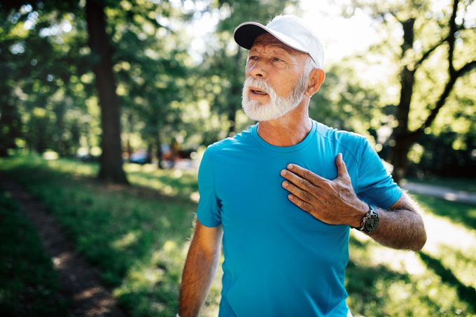 Mature man athlete have sore left chest pain dizziness