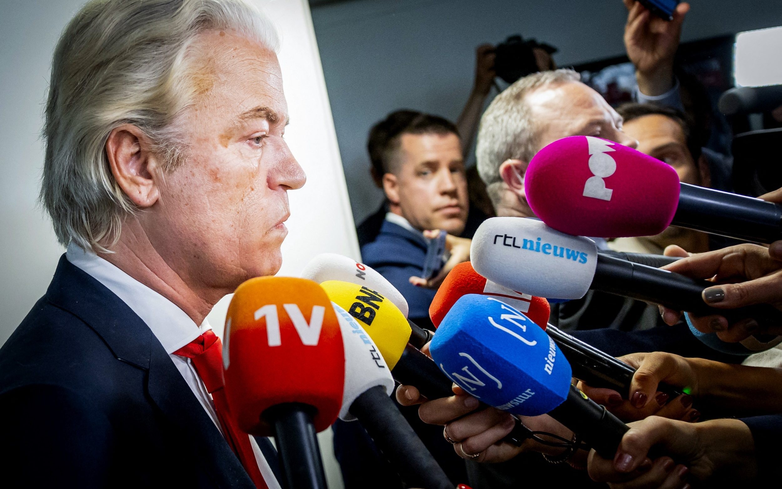 Geert Wilders speaking after he withdrew his party from the ruling coalition in June - Robin van Lonkhuijsen/ANP/AFP via Getty Images