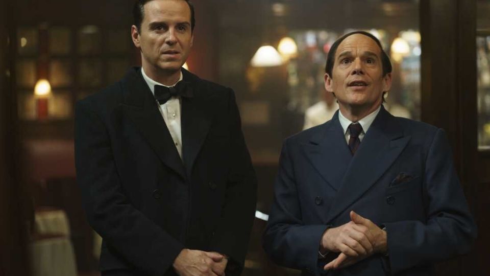 (L-R) Andrew Scott as Richard Rodgers and Ethan Hawke as Lorenz Hart in Richard Linklater's "Blue Moon." - Sabrina Lantos