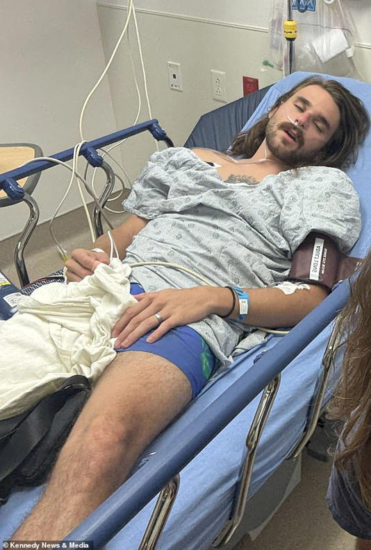 Williams is pictured here in the hospital. He recovered with pain medication and oxygen therapy, though doctors warned his lung could collapse again due to lasting damage