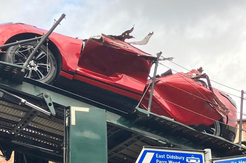 Dramatic pictures show car roof ripped off after vehicle transporter ...