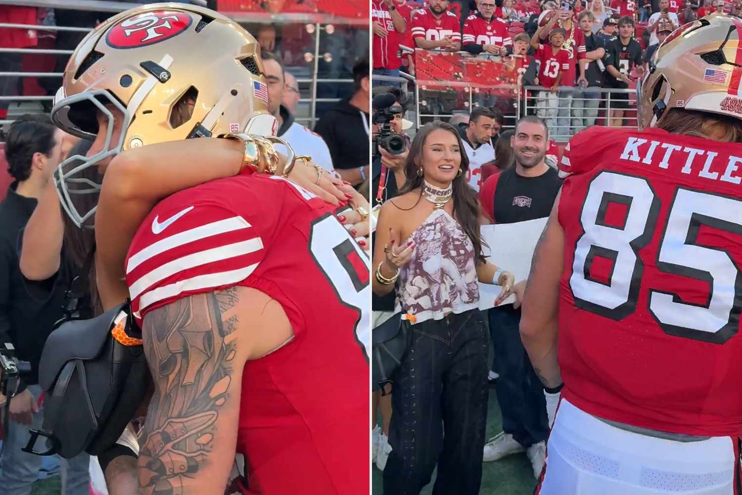 Kittle Hilariously Hugs His Teammate's Wife on Sidelines When He