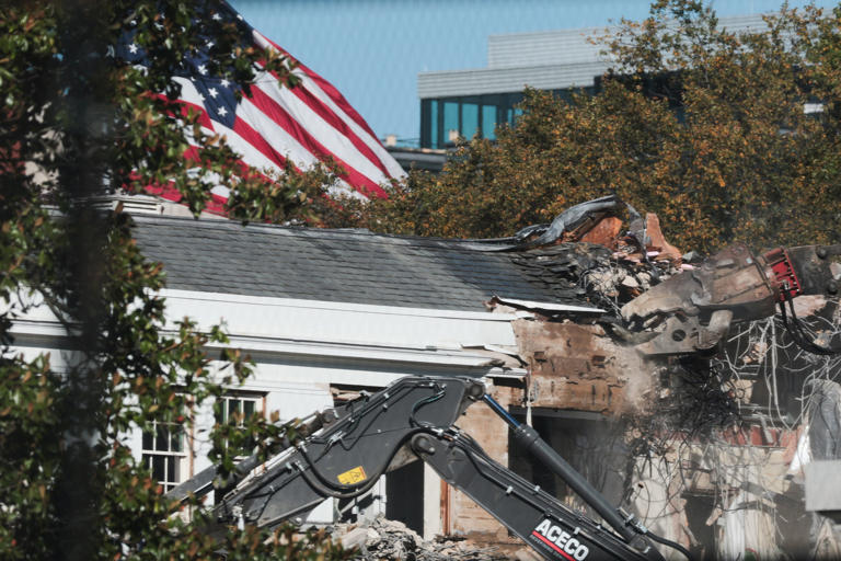 A demolition crew began wrecking the East Wing of the White House on Monday to make space for President Donald Trump’s ballroom (REUTERS)