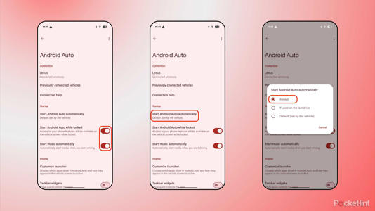Android Auto adjust startup behaviors screenshots