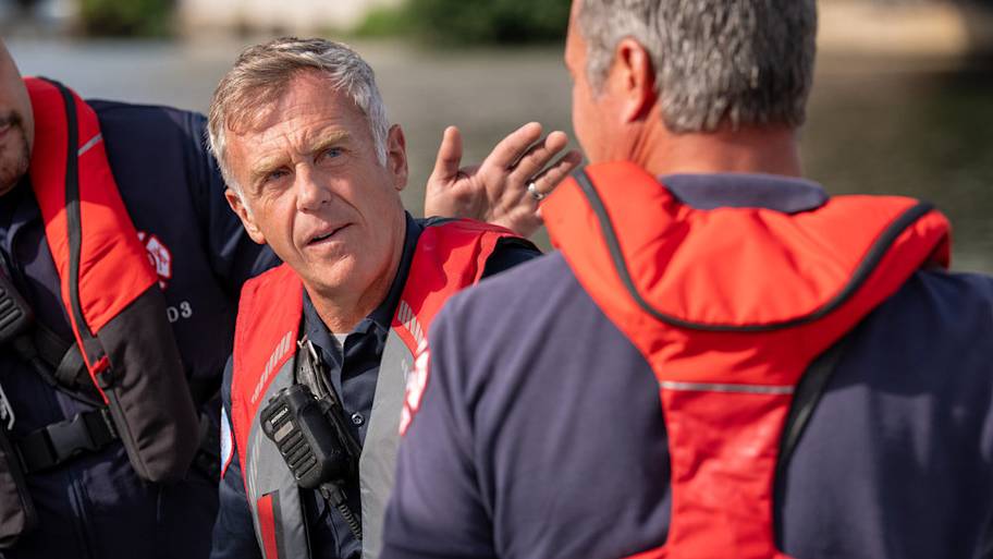CHICAGO FIRE -- "In The Blood" Episode 1403 -- Pictured: (l-r) Joe Miñoso as Joe Cruz, David Eigenberg as Christopher Herrmann, Taylor Kinney as Kelly Severide -- (Photo by: Peter Gordon/NBC)