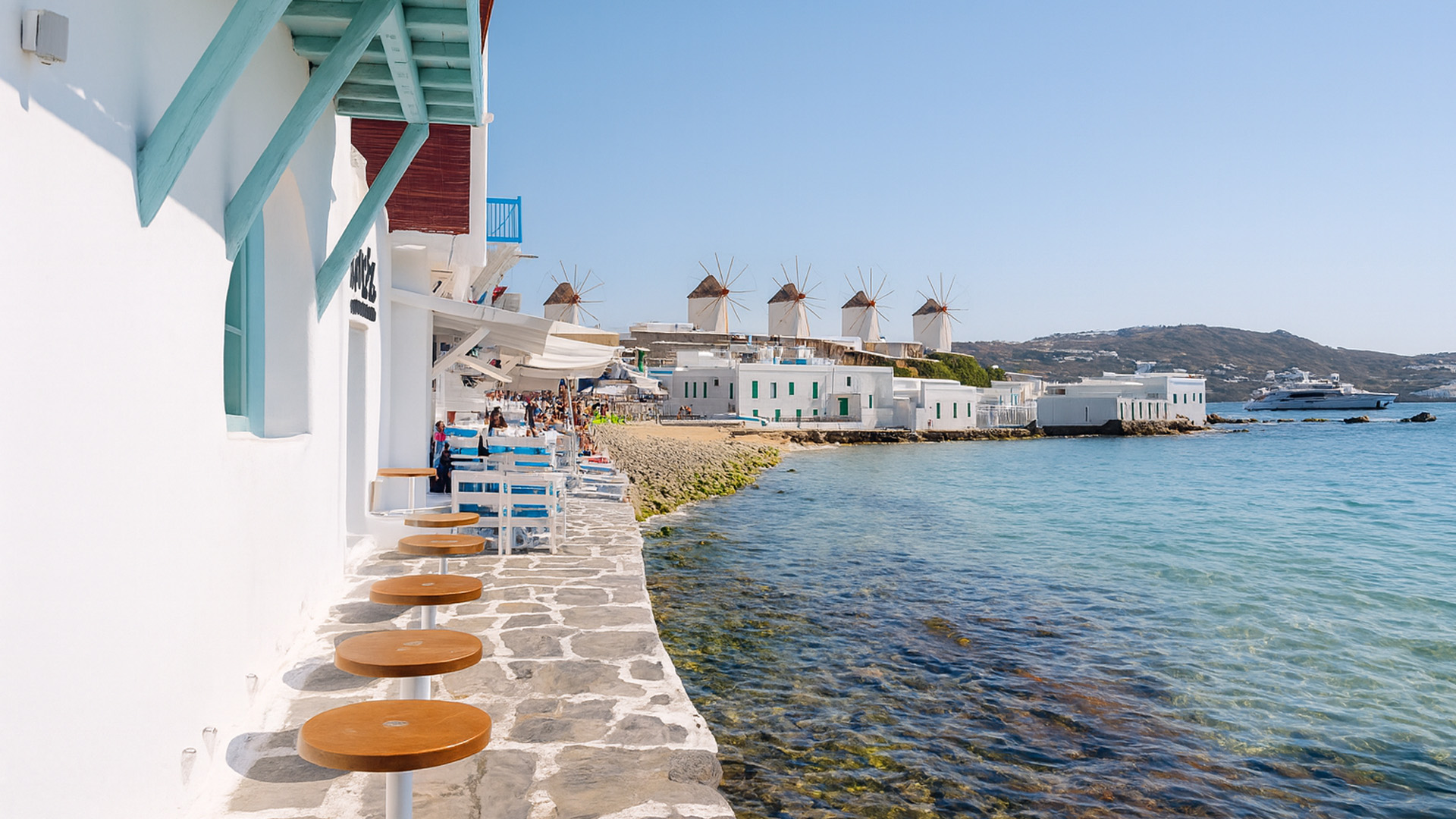 Mykonos Seaside and Windmills – Greek Island View in 4K