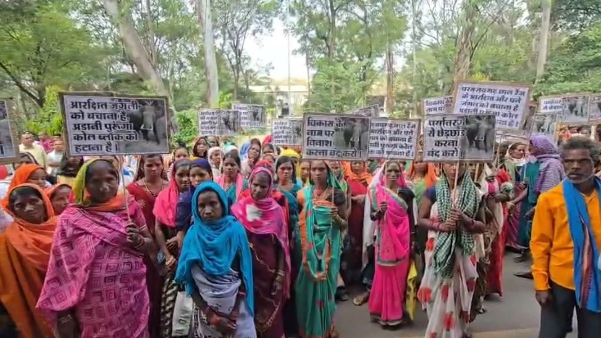 Villagers protest Adani group’s coal block public hearing in Chhattisgarh