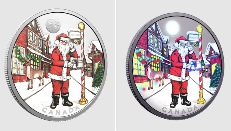 Médaille De Noël Père Noël Et Bonhomme De Neige – Pièce Commémorative En Fer Doré – 40 Mm – Étui Protecteur Inclus – Cadeau Festif