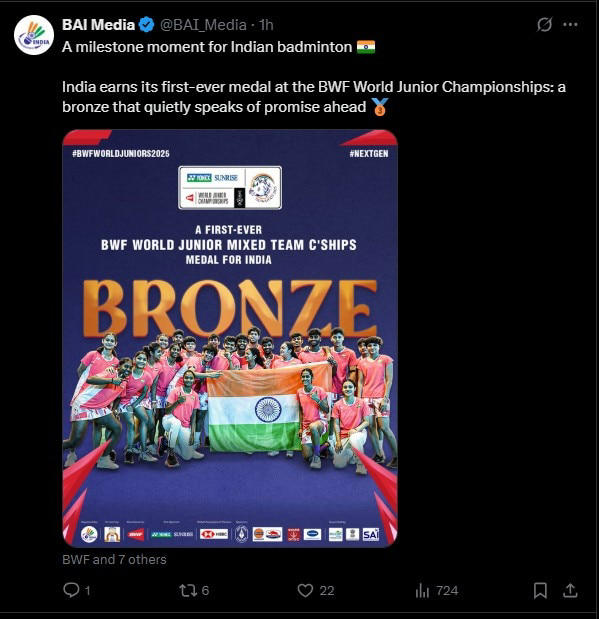 India win historic bronze at BWF World Junior Team Championships 2025