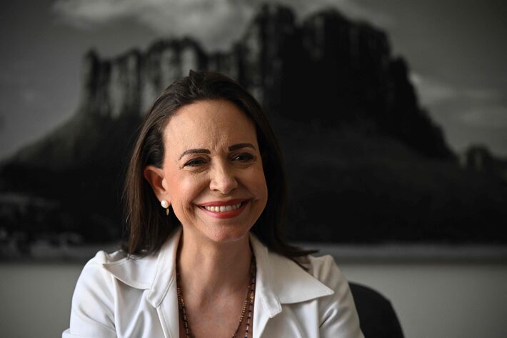 A líder da oposição, María Corina Machado, participa de uma entrevista em Caracas, Venezuela Foto: Federico Parra/AFP