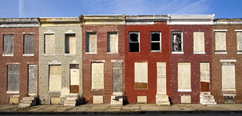 Abandoned row houses in Baltimore Maryland.