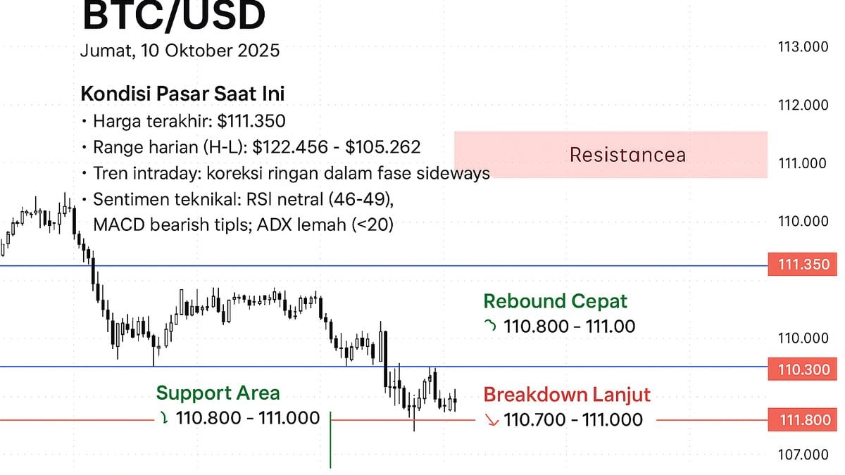 Bitcoin Turun ke $111.350: Apakah BTCUSD Akan Bangkit atau Jatuh Lagi?