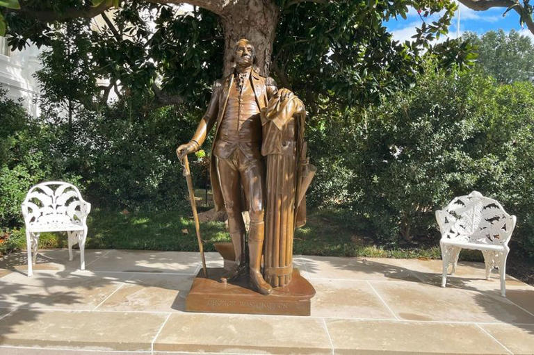 White House adds George Washington statue to the Rose Garden after ...