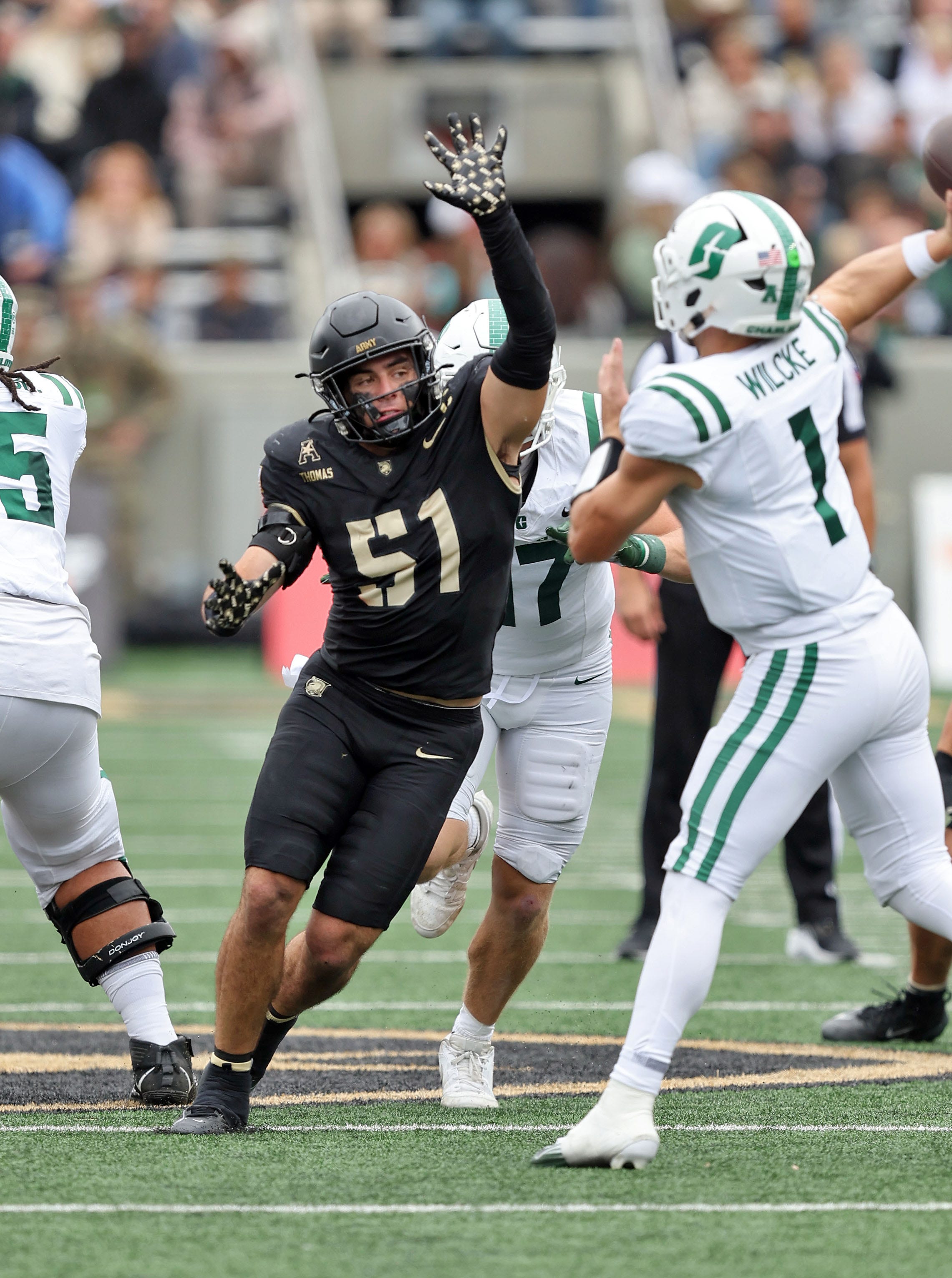 Army senior linebacker Andon Thomas participates in showcase event
