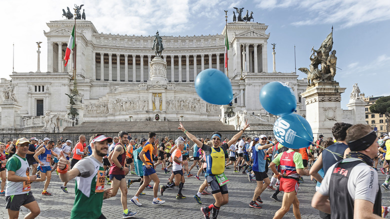 People participating in a marathon in Rome