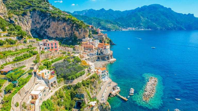 Atrani,On,Amalfi,Coast,,Italy.,Aerial,Photo,Of,Famous,City