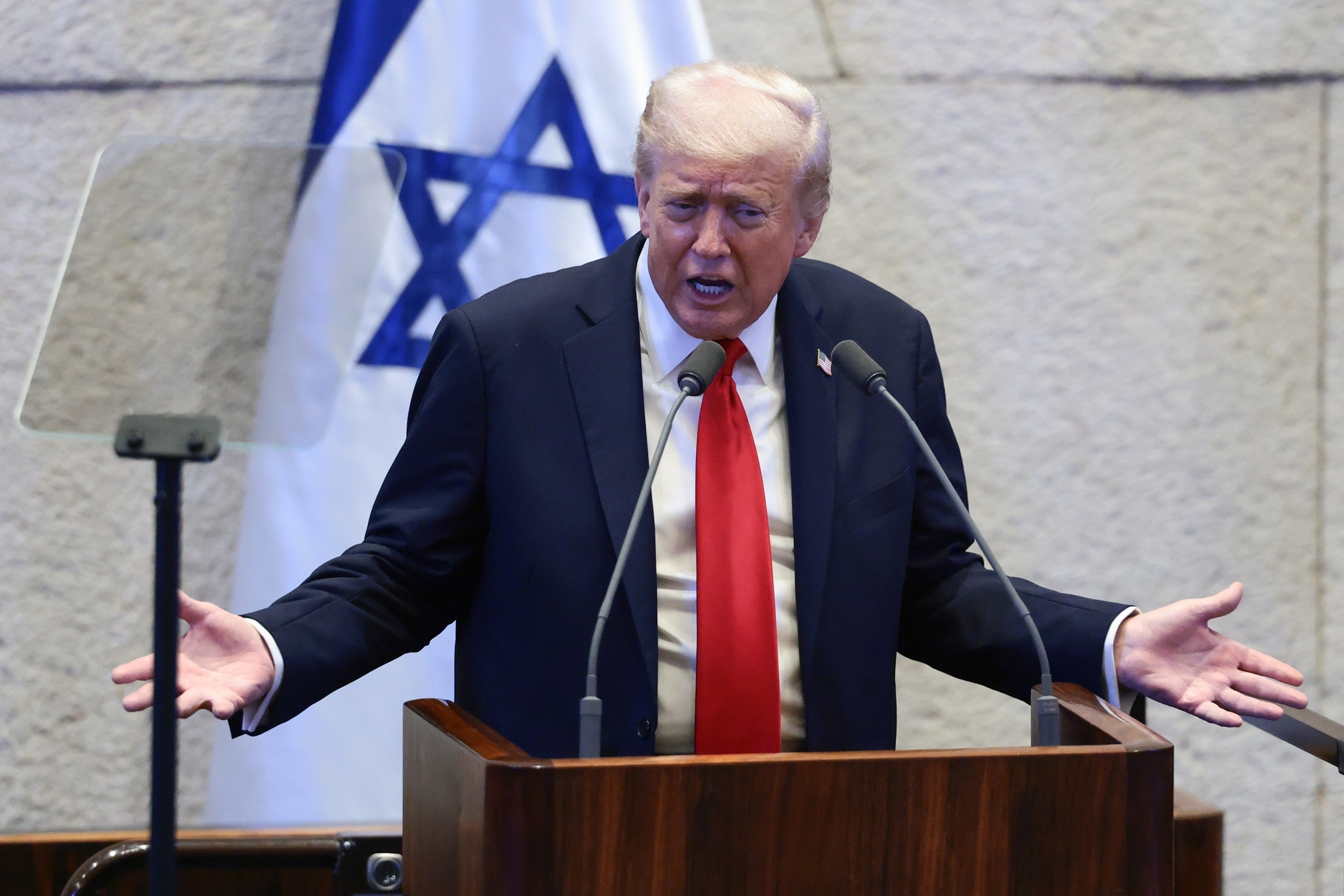 Evelyn Hockstein/AP - PHOTO: President Donald Trump addresses the Knesset, Israel's parliament, October 13, 2025 in Jerusalem.