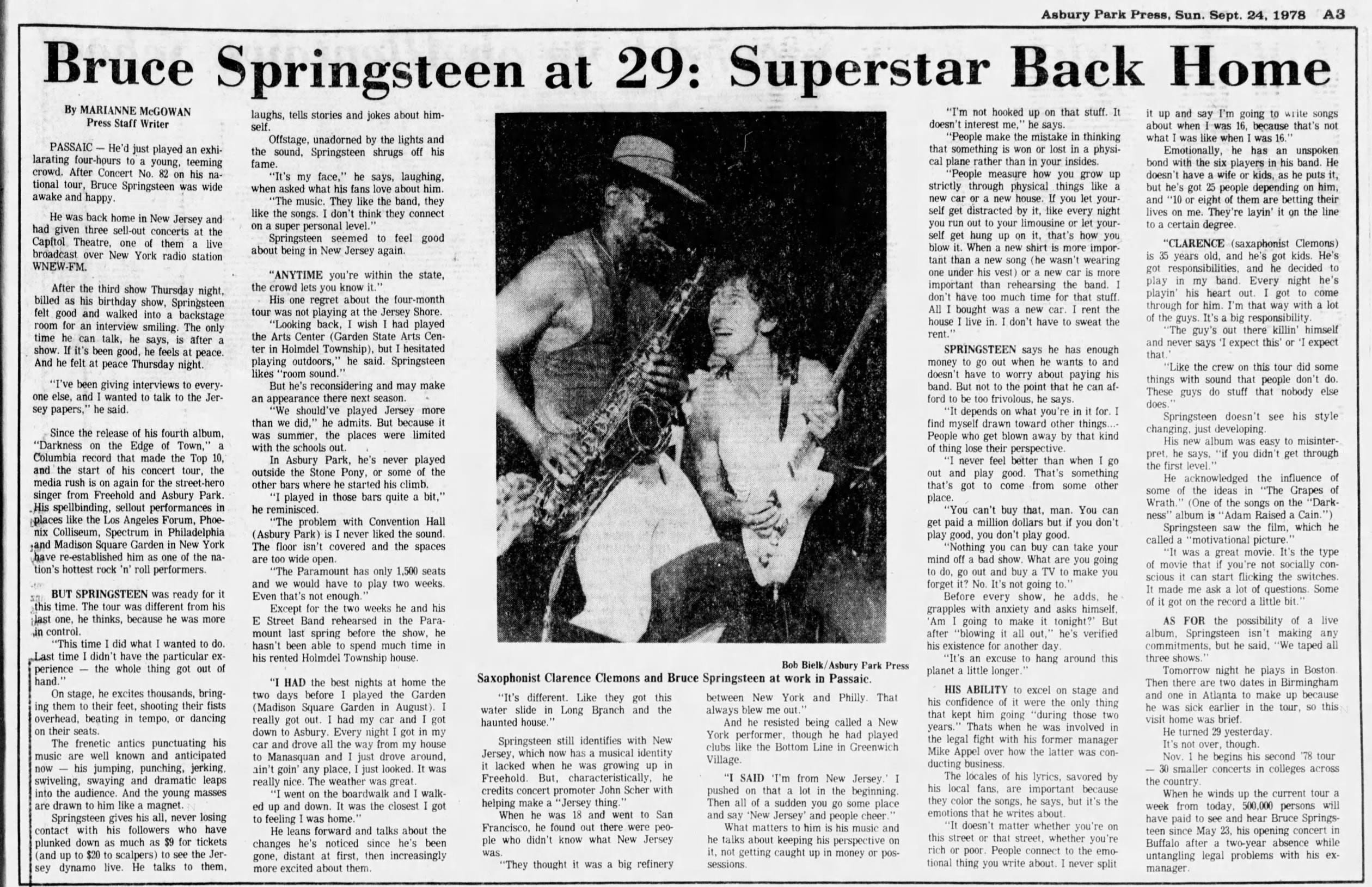 Bruce Springsteen at 29: Superstar is back home (1978)