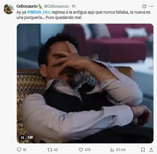 Usuarios reaccionan con una ola de memes a falla en el sistema de BBVA México, el humor se apodera de las redes sociales. Foto: Captura de pantalla 'X'