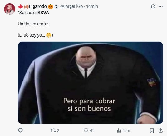 Usuarios reaccionan con una ola de memes a falla en el sistema de BBVA México, el humor se apodera de las redes sociales. Foto: Captura de pantalla 'X'
