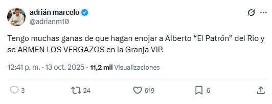 Adrián Marcelo reacciona a "La Granja VIP" de TV Azteca y lanza sus primeras expectativas para los participantes. Foto: Captura de pantalla @adrianm10