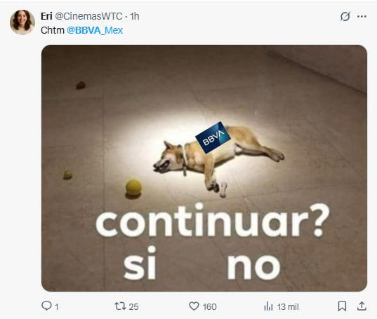 Usuarios reaccionan con una ola de memes a falla en el sistema de BBVA México, el humor se apodera de las redes sociales. Foto: Captura de pantalla 'X'