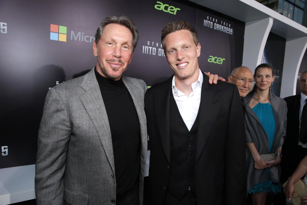Larry Ellison and David Ellison at the LA premiere of “Star Trek Into Darkness” in 2013. Getty Images