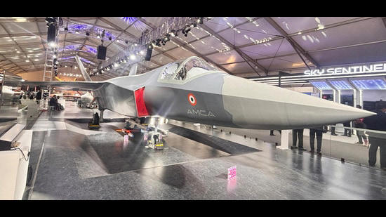 A mock-up of the AMCA on display at the Aero India show held in Bengaluru in February