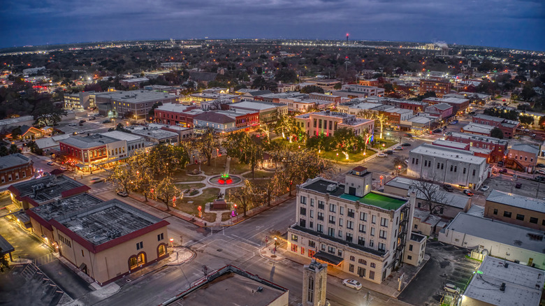 The city of Seguin, Texas, lit up at night
