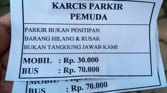 Ilustrasi karcis parkir yang ditagihkan ke sebuah kendaraan (TribunJatim.com)