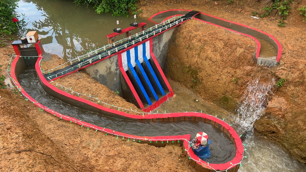 Building a mini hydroelectric dam with unique turbine