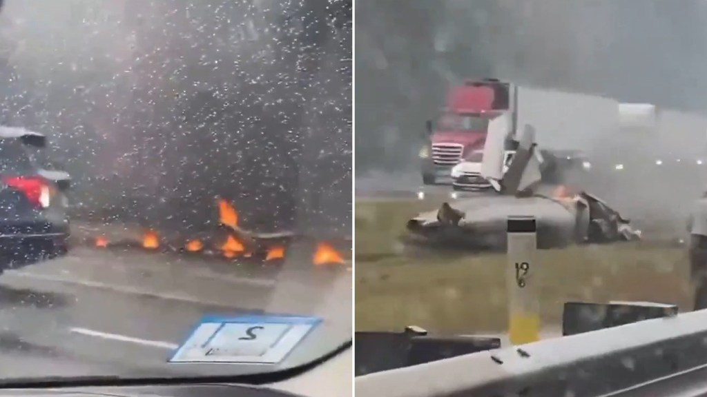 Married couple killed after plane smashes into busy highway and bursts